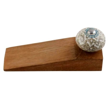 2 Pieces White Embossed Ceramic Crackle Wooden Door Stopper